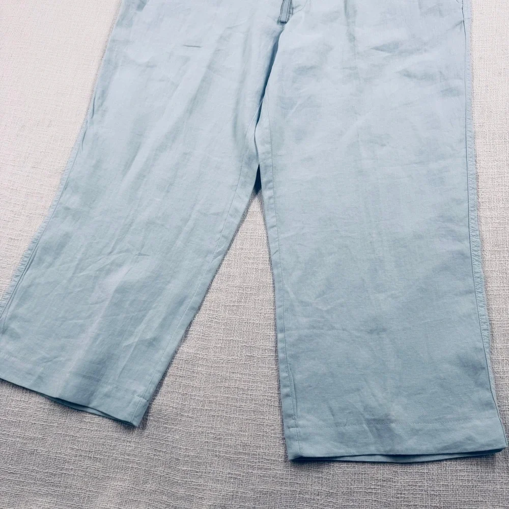 Caribbean Mens Light Blue 100% Linen Drawstring Straight Leg Pants 40x32